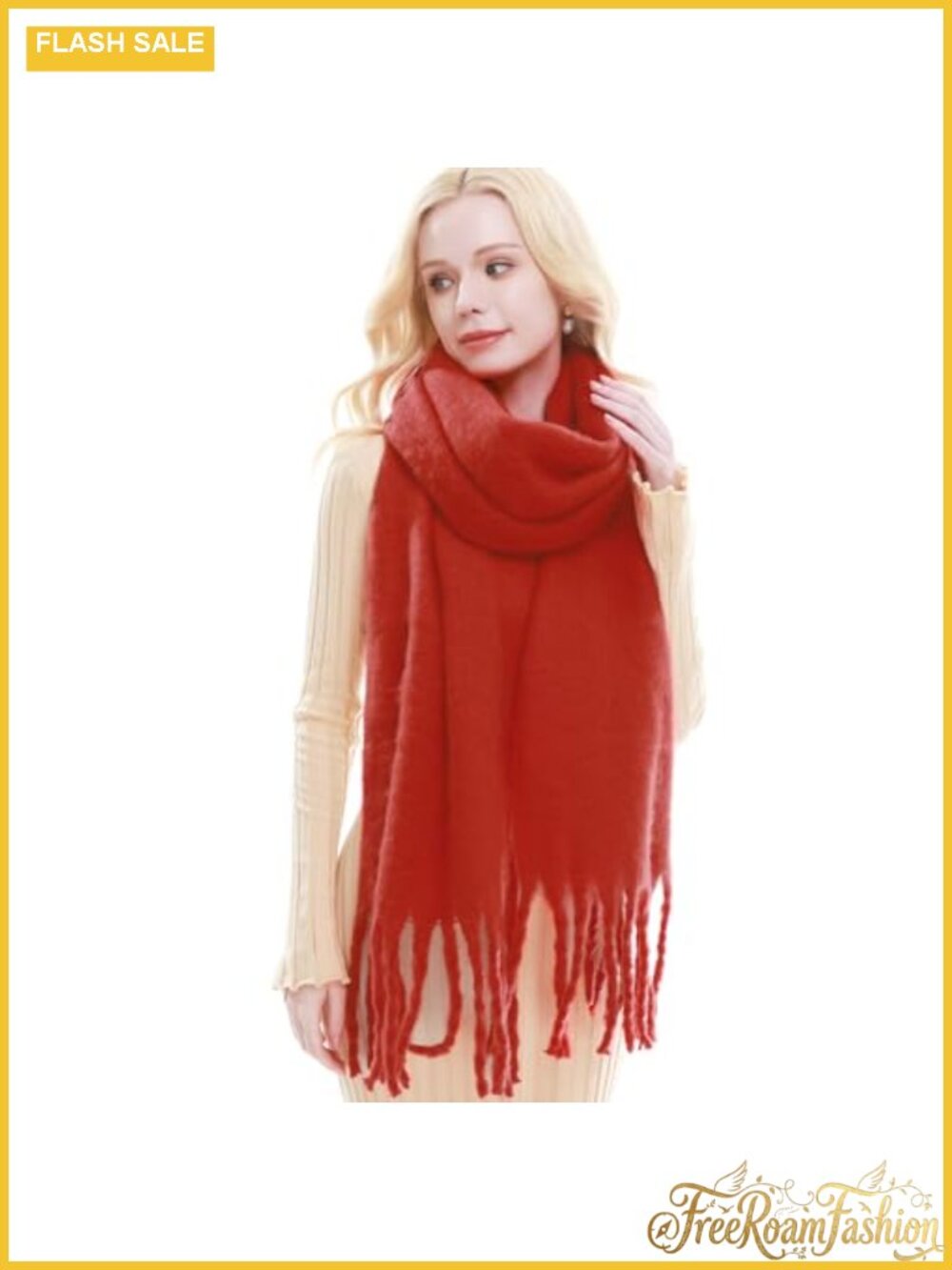 Oversized Chunky Knit Scarf with Tassels Winter Warm Blanket Wrap
